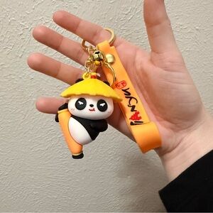 Cute Panda Keychain with Orange Strap